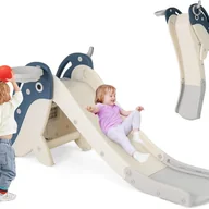 Place zabaw - 4 w 1 Zjeżdżalnia dla Dzieci z Koszem do Koszykówki, Drabinką, Grą w Rzucanie Pierścieniami, Koszykówką, Nośnością 70 kg, Motywem Wieloryba - miniaturka - grafika 1