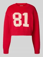 Swetry damskie - Sweter krótki z dzianiny z okrągłym dekoltem - miniaturka - grafika 1