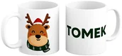 Gadżety dla niej i dla niego - Kubek Świąteczny Renifer + imię zielony Prezent pod Choinkę na Mikołaja - miniaturka - grafika 1