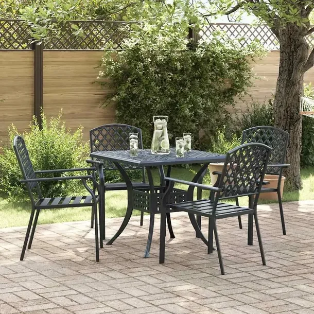 Zestaw 4 Metalowych Krzeseł Patio, Prostokątne, Szare, 65x56x89 cm