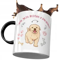 Kubki - Kubek Czarny z Pieskiem Psem Słodki na Prezent z Nadrukiem ze Zdjęciem+ Opakowanie na prezent (wzór 01) - miniaturka - grafika 1