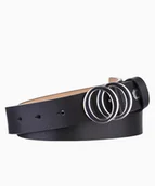 Paski - PUCCINI Czarny skórzany pasek damski z ozdobną klamrą rozmiar m - miniaturka - grafika 1