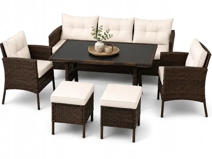 Zestaw Mebli Ogrodowych Costa Komplet sofa fotele pufy stolik Corciano