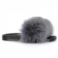 Klapki i japonki damskie - Szare klapki z futerkiem CARINII - Carinii - miniaturka - grafika 1