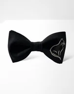 Krawaty i muchy męskie - Mucha męska haftowana kotek czarna - miniaturka - grafika 1