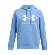 Bluzy damskie - Damska bluza dresowa nierozpinana z kapturem Under Armour UA Rival Fleece Big Logo Hdy - niebieska - miniaturka - grafika 1