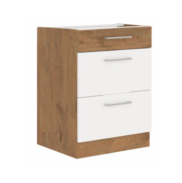 Kondela Szafka kuchenna dolna Vega D60 3S BB - dąb lancelot/biały wysoki połysk