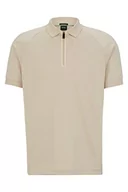 Koszulki męskie - BOSS Philix męska koszulka polo z bawełny Interlock z błyszczącym obramowaniem na listwie zamka błyskawicznego, beżowy, S - miniaturka - grafika 1