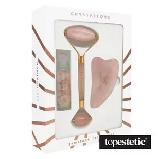 Crystallove Crystallove Rose Quartz Beauty Set ZESTAW Masażer do twarzy 1 szt. + Płytka do masażu twarzy gua sha 1 szt + Buteleczka z kryształkami kwarcu różowego na olejek 10 ml - Rollery do masażu - miniaturka - grafika 1
