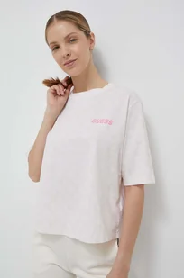 Guess t-shirt bawełniany kolor beżowy - Koszulki sportowe damskie - miniaturka - grafika 1