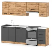 Meble kuchenne - Meble Kuchenne Mokka 2.4m Komplet Modułowy Nowoczesny Szary Dąb Wotan - miniaturka - grafika 1