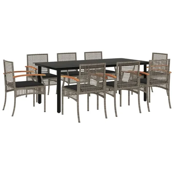 Zestaw mebli ogrodowych rattan PE 200x100 czarny/szary - 8 krzeseł, stół