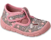 Buty dla dziewczynek - Kapcie dziecięce Befado 630P017 dziewczęce domowe rzepy szaro-różowe-21 - miniaturka - grafika 1