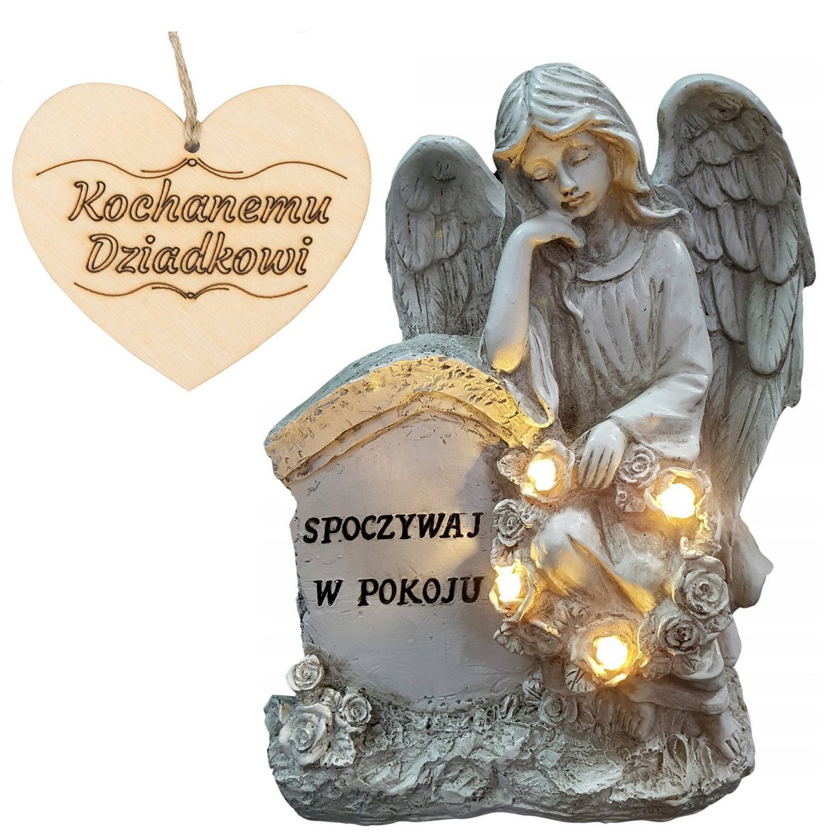 ZNICZ ANIOŁ STRÓŻ z napisem SPOCZYWAJ W POKOJU na grób DZIADKA 21,5 CM