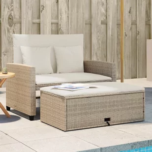 vidaXL Sofa ogrodowa z poduszkami, 2-osobowa, beżowa, polirattan - Sofy ogrodowe - miniaturka - grafika 1