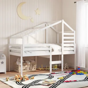 vidaXL Wysokie łóżko z dachem, białe, 90x190 cm, lite drewno sosnowe - Łóżka dla dzieci i młodzieży - miniaturka - grafika 1