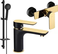 Zestawy baterii łazienkowych - Mexen Alfa DQ40 zestaw prysznicowy, czarny/złoty - 745704DQ40-75 - miniaturka - grafika 1