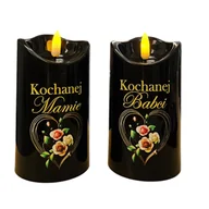 Świece - Świeca LED ciepły biały mama / babcia 12 cm Ø 7 cm czarno-złoty CORTINA POLAND - miniaturka - grafika 1