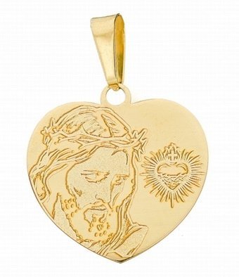 Złoty wisiorek Jezus z Gorejącym Sercem pr. 585 Komunia Chrzest GRAWER