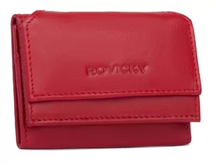 Skórzany damski portfel Rovicky na zatrzask minimalistyczna portmonetka na karty gotówkę, czerwony - Portfele - miniaturka - grafika 1