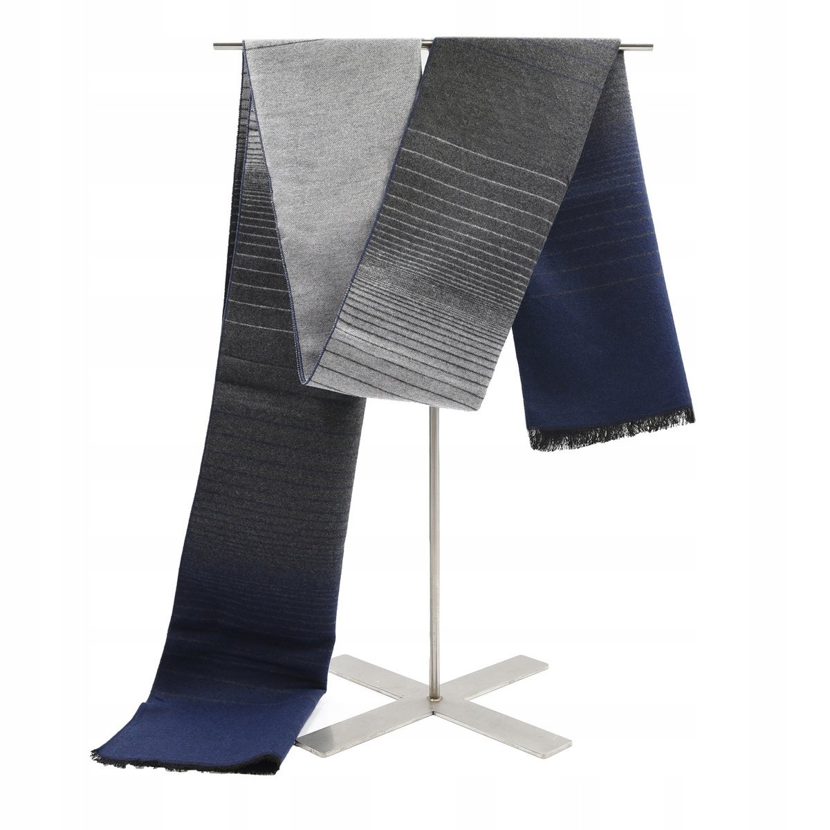 SZAL Szalik MĘSKI Zimowy Ciepły SZARO - GRANATOWY w Pasy Pako Jeans