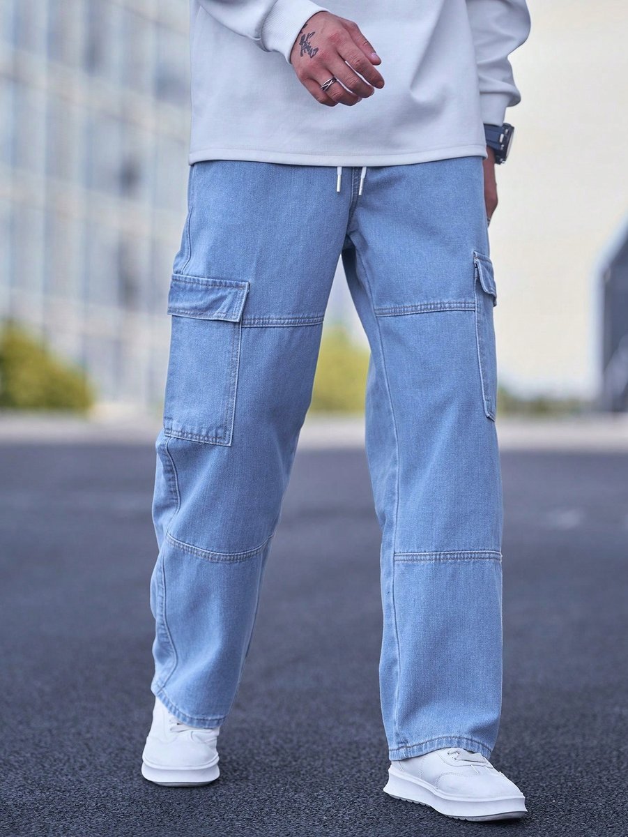 SHEIN JEANSY MĘSKIE LUŹNE WIELOKIESZENIOWE CASUAL NIEBIESKIE XXL 1MA