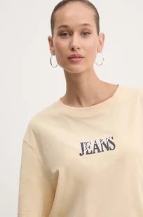Guess Jeans t-shirt bawełniany damski kolor beżowy W4YI07 K8HM0 - Koszulki sportowe damskie - miniaturka - grafika 1