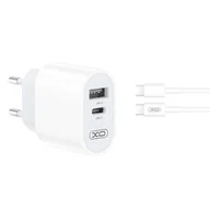 Ładowarki do telefonów - XO ładowarka sieciowa L97 1x USB 1x USB-C 2,4A biała + kabel USB-C - USB-C - miniaturka - grafika 1