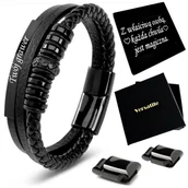 Bransolety męskie - BRANSOLETKA MĘSKA SKÓRZANA CZARNA REGULOWANA 21-24CM! JAKOŚĆ VERSATILE - miniaturka - grafika 1