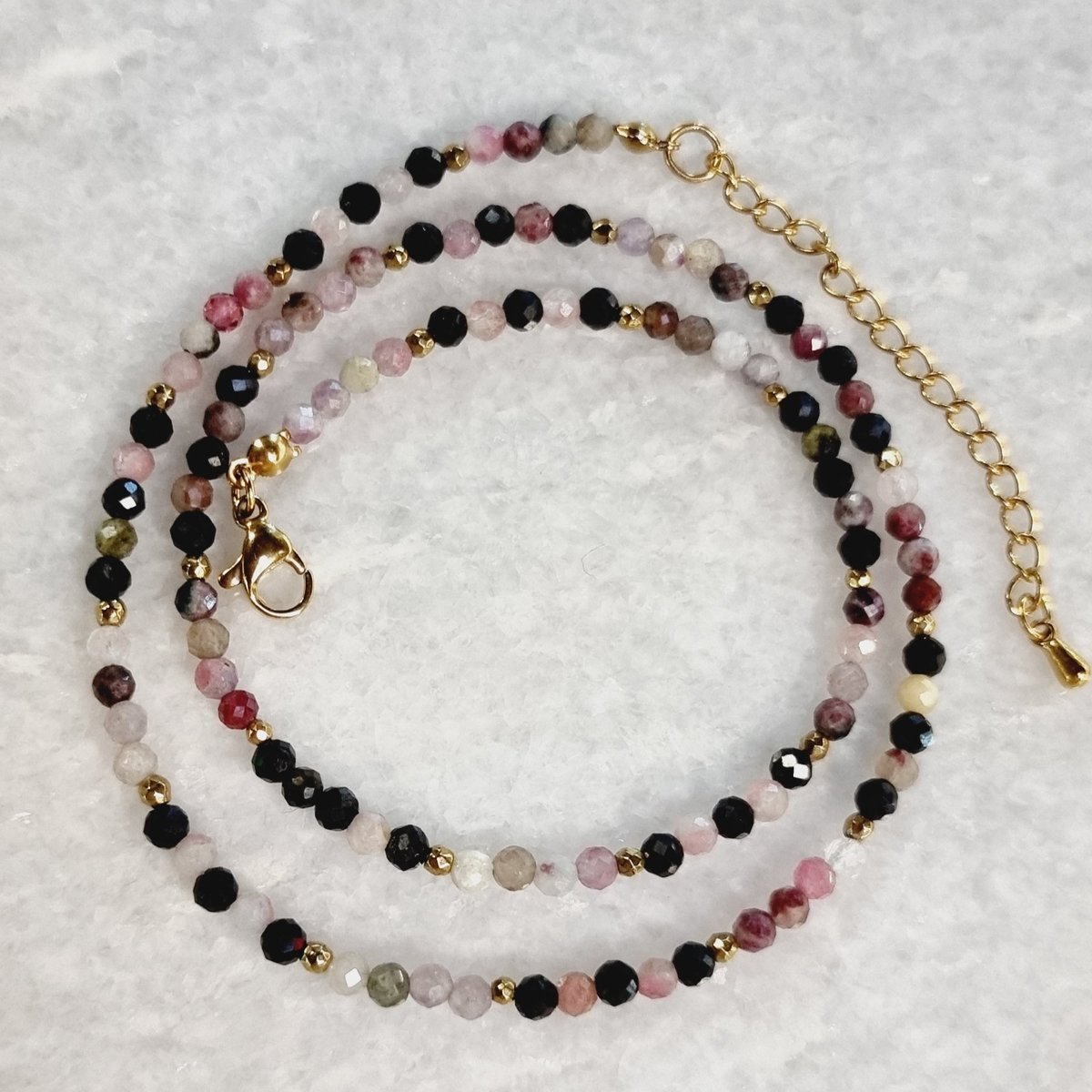 Naszyjnik choker turmalin czarny i arbuzowy kamienie naturalne trendy / StoneLab