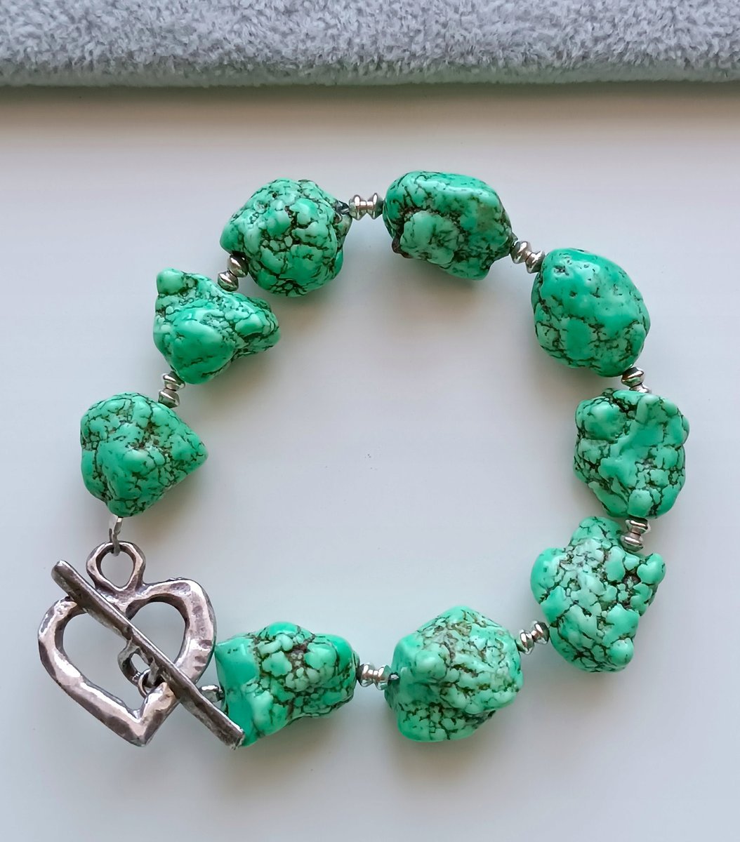 Zielona Bransoletka Z Howlitu Kamień Ozdobne Zapięcie Skobel