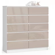 Komody - Komoda do salonu K 120 cm 10 szuflad - biała-cappuccino połysk - miniaturka - grafika 1