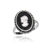 Pierścionki - ankabizuteria.pl Pierścionek srebrny KAMEA na czarnym agacie - miniaturka - grafika 1