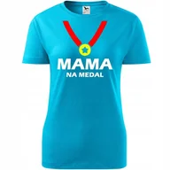 Koszulki i topy damskie - Damska Koszulka na Dzień Mamy mama na medalna Prezent Urodziny turkusowy XXL - miniaturka - grafika 1