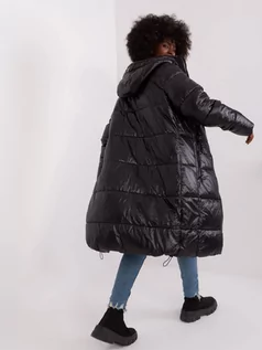 Płaszcze damskie - Płaszcz zimowa czarny casual kurtka pikowana rękaw długi długość długa kieszenie suwak - grafika 1