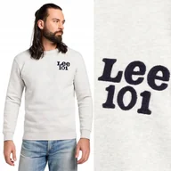 Swetry męskie - Lee 101 PREMIUM SWEATSHIRT Sharp Grey Mele szara bawełniana bluza z logo M - miniaturka - grafika 1
