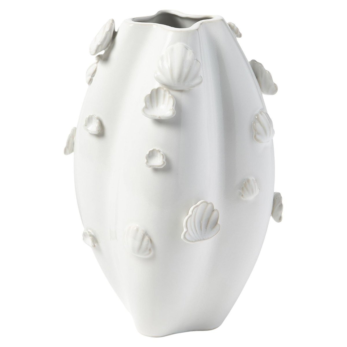 Wazon ceramiczny Westwing Mar z muszelkami dekoracyjny biały 31 cm