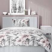 Pościel - Pościel satynowa 140 x 200 cm Home Satin, szara w kwiaty - miniaturka - grafika 1