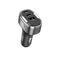 Ładowarki samochodowe - XO ładowarka samochodowa CC61 PD QC 3.0 100W 1x USB1x USB-C 1x Lightning szara - miniaturka - grafika 1