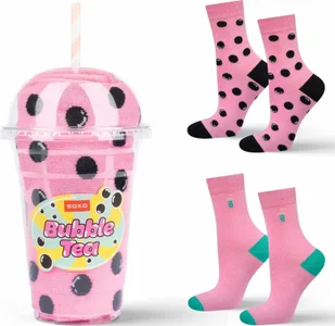 Soxo Zestaw 2x Skarpetki męskie damskie różowe Bubble Tea idealna na prezent 4045 - Skarpety termoaktywne - miniaturka - grafika 1