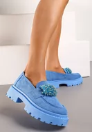 Mokasyny damskie - Niebieskie Mokasyny z Aplikacją z Biżuteryjnych Koralików Viatalia - miniaturka - grafika 1