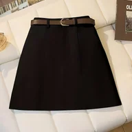 Spódnice - TEMU Elegancka Czarna Spódnica A-Line z Paskiem dla Kobiet - Casual i Dojazdowa - miniaturka - grafika 1