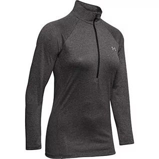 Swetry damskie - Under Armour Damski sweter Tech Solid zamek błyskawiczny do połowy zamka Szary Carbon Heather (090)/srebro metaliczne XL 1320126-090-X-Large - grafika 1