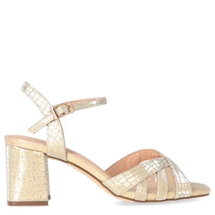 Zdobione sandały na słupku - MENBUR 23708 ZŁOTE - Czółenka - miniaturka - grafika 8