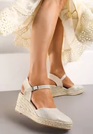 Sandały damskie - Srebrne Sandały Espadryle na Koturnie z Noskiem z Imitacji Skóry Anirha - miniaturka - grafika 1