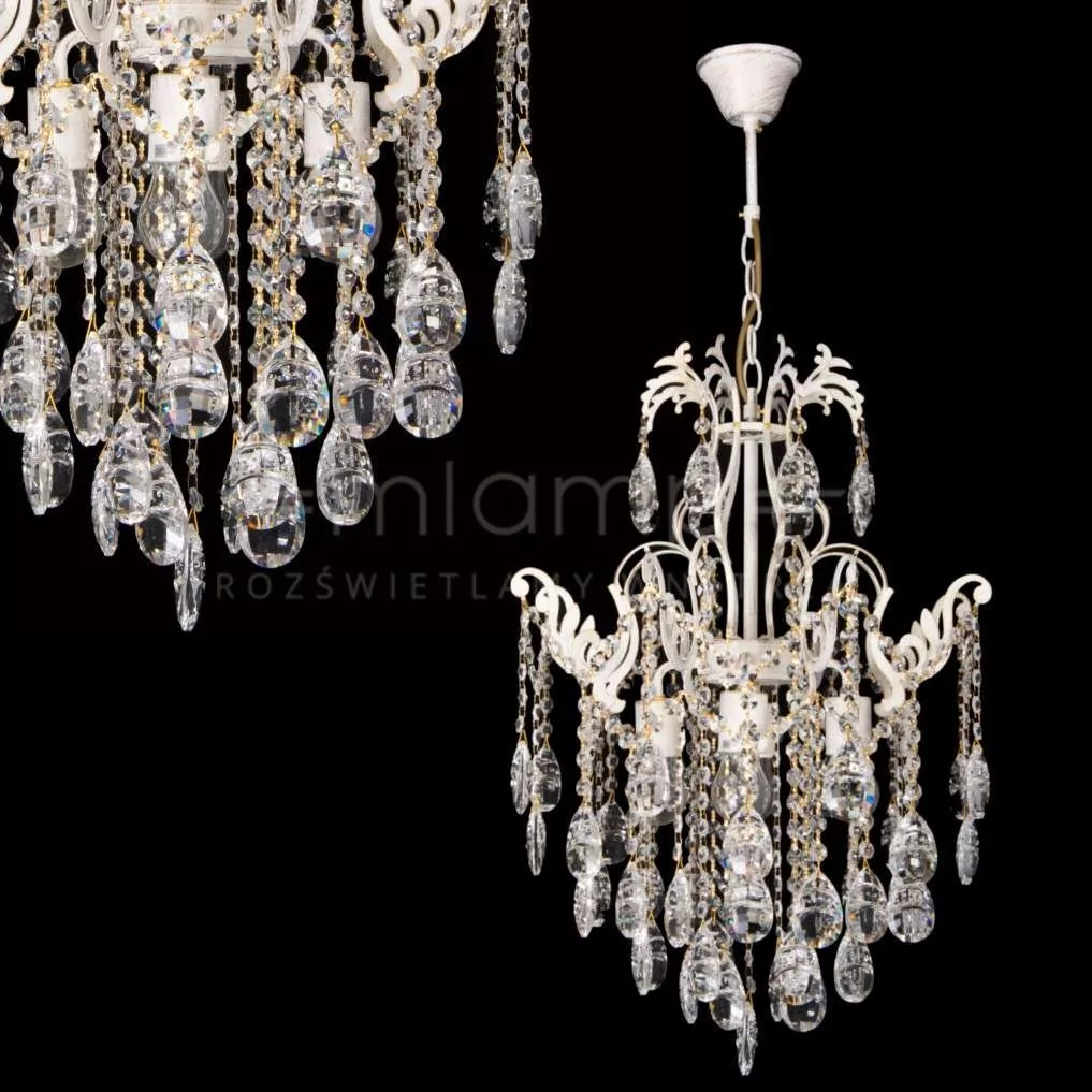VEN Żyrandol LAMPA wisząca VEN E 1305/4 szklana OPRAWA glamour ZWIS z kryształami crystal biały przezroczysty