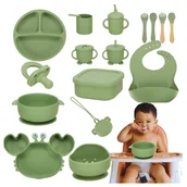 Zestawy naczyń dla dzieci - Pierwsze Naczynia Silikonowe Do Karmienia Dzieci Krab Zielony Zestaw 19 Szt - miniaturka - grafika 1