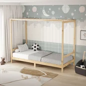 Łóżka dla dzieci i młodzieży - ML-Design łóżko dziecięce natura sosnowe 90x200 cm z materac H:10 cm bramka piłkarska ramą z listew siatką dla chłopców i dziewczynek łóżko do zabawy - miniaturka - grafika 1