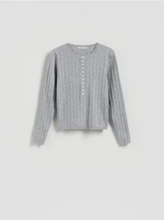 Reserved - Strukturalny sweter z guzikami - jasnoszary - Swetry damskie - miniaturka - grafika 1