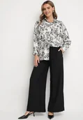 Komplety damskie - Czarny Komplet Wiskozowy z Koszulą w Kwiaty i Szerokimi Spodniami Hanalore - miniaturka - grafika 1